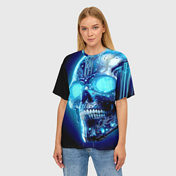 Футболка оверсайз женская Neon cyber skull - ai art, цвет: 3D-принт — фото 2