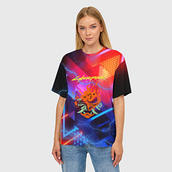 Футболка оверсайз женская Cyberpunk logo - neon geometry, цвет: 3D-принт — фото 2