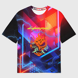 Футболка оверсайз женская Cyberpunk logo - neon geometry, цвет: 3D-принт