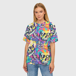 Футболка оверсайз женская Граффити череп разноцветный, цвет: 3D-принт — фото 2