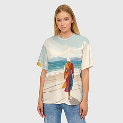 Футболка оверсайз женская Летний пейзаж с женщиной на пляже, цвет: 3D-принт — фото 2