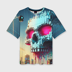 Футболка оверсайз женская Cool pixel skull - ai art fantasy, цвет: 3D-принт