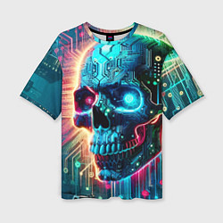 Женская футболка оверсайз Cool cyber skull - neon glow