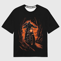 Женская футболка оверсайз Мотоциклист с черепом