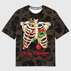 Футболка оверсайз женская Merry Christmas - skeleton, цвет: 3D-принт