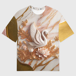 Футболка оверсайз женская Фарфоровый лебедь и лотос на розовом мраморе, цвет: 3D-принт