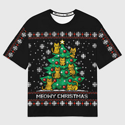 Футболка оверсайз женская Мяукающее Рождество, цвет: 3D-принт