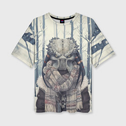 Футболка оверсайз женская Хищник в зимнем лесу, цвет: 3D-принт