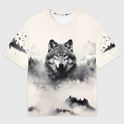 Футболка оверсайз женская Голова серого волка, цвет: 3D-принт