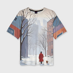 Женская футболка оверсайз Прогулка зима