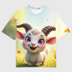 Футболка оверсайз женская Козлёнок на лугу, цвет: 3D-принт