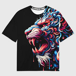 Женская футболка оверсайз Фантазийный красочный тигр - ирезуми