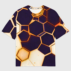 Футболка оверсайз женская Чёрные шестиугольники на чёрном фоне, цвет: 3D-принт