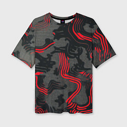Футболка оверсайз женская Камуфляж черный в красную полоску, цвет: 3D-принт