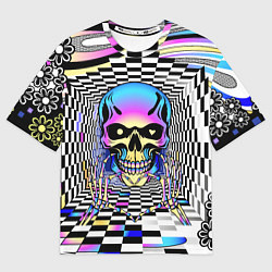Футболка оверсайз женская Череп, сердце и оп-арт, цвет: 3D-принт