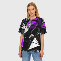 Футболка оверсайз женская Фиолетово-белые рельефные треугольники на чёрном ф, цвет: 3D-принт — фото 2