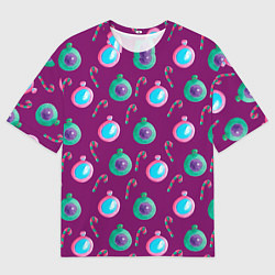 Женская футболка оверсайз Новогодний узор с елочными игрушками