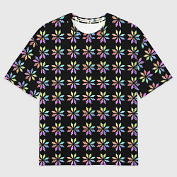 Женская футболка оверсайз Разноцветные звёзды на чёрном фоне