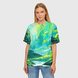Футболка оверсайз женская Зелёная кислотная абстракция, цвет: 3D-принт — фото 2