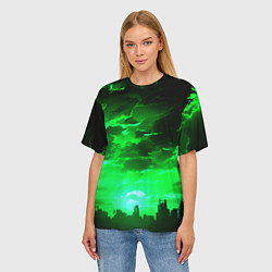 Футболка оверсайз женская Кислотный зелёный закат, цвет: 3D-принт — фото 2