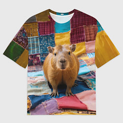 Женская футболка оверсайз Капибара и пэчворк