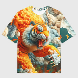 Женская футболка оверсайз Сказочный облачный тигр - нейроарт фантазия