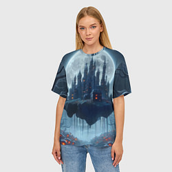 Футболка оверсайз женская Замок Дракулы и неоновые грибы - нейроарт фантазия, цвет: 3D-принт — фото 2