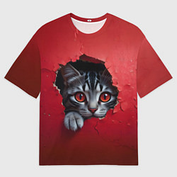 Футболка оверсайз женская Выглядывающий котик, цвет: 3D-принт