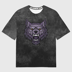 Футболка оверсайз женская Яростный волк на темном фоне, цвет: 3D-принт