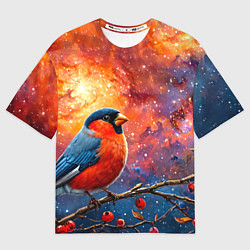 Футболка оверсайз женская Снегирь и космос, цвет: 3D-принт