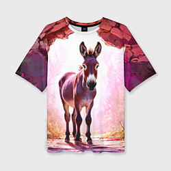 Футболка оверсайз женская Осел в розовом свете, цвет: 3D-принт