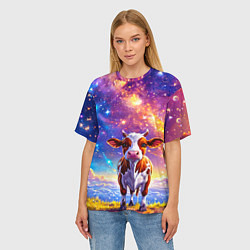 Футболка оверсайз женская Коровка и звездное небо, цвет: 3D-принт — фото 2