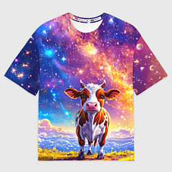 Женская футболка оверсайз Коровка и звездное небо