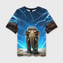 Женская футболка оверсайз Мамонт и разряды молний