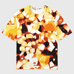 Футболка оверсайз женская Жёлто-белая абстракция на чёрном фоне, цвет: 3D-принт