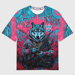 Футболка оверсайз женская Волк с гербом РФ, цвет: 3D-принт