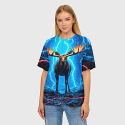 Футболка оверсайз женская Лось и молния, цвет: 3D-принт — фото 2