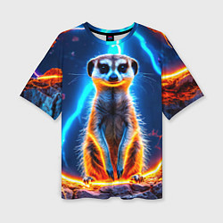 Женская футболка оверсайз Сурикат и удар молнии