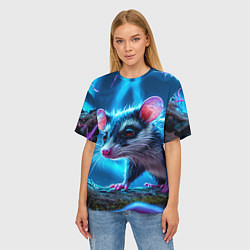 Футболка оверсайз женская Опоссум в синей туманности, цвет: 3D-принт — фото 2