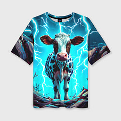 Женская футболка оверсайз Корова в разрядах молнии