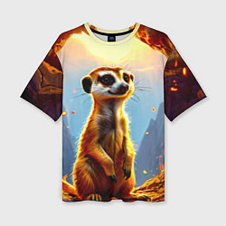 Женская футболка оверсайз Сурикат в огне