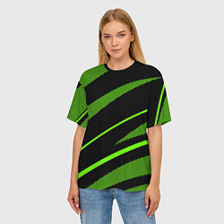 Футболка оверсайз женская Чёрно-зелёный абстрактные полосы, цвет: 3D-принт — фото 2