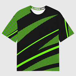 Футболка оверсайз женская Чёрно-зелёный абстрактные полосы, цвет: 3D-принт