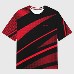 Футболка оверсайз женская Sport чёрный и красный полосы, цвет: 3D-принт