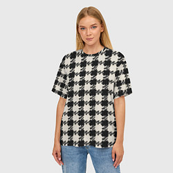 Футболка оверсайз женская Черно белая гусиная лапка, цвет: 3D-принт — фото 2