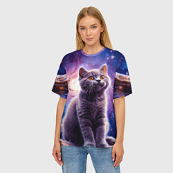 Футболка оверсайз женская Британская короткошёрстная кошка в космосе, цвет: 3D-принт — фото 2