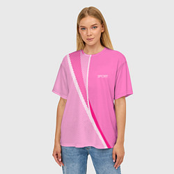 Футболка оверсайз женская Sport розовый с полосой, цвет: 3D-принт — фото 2