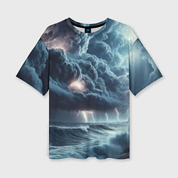 Футболка оверсайз женская Шторм на море - сверкание молний, цвет: 3D-принт