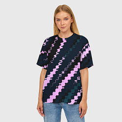 Футболка оверсайз женская Тёмно-синий с розовым искажённые полосы, цвет: 3D-принт — фото 2