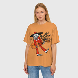 Футболка оверсайз женская Блюз музыка - скелет с гитарой, цвет: 3D-принт — фото 2